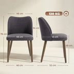 Linen Upholstered Dining Chairs Set of 2 with Curved Backrest Dark Grey
