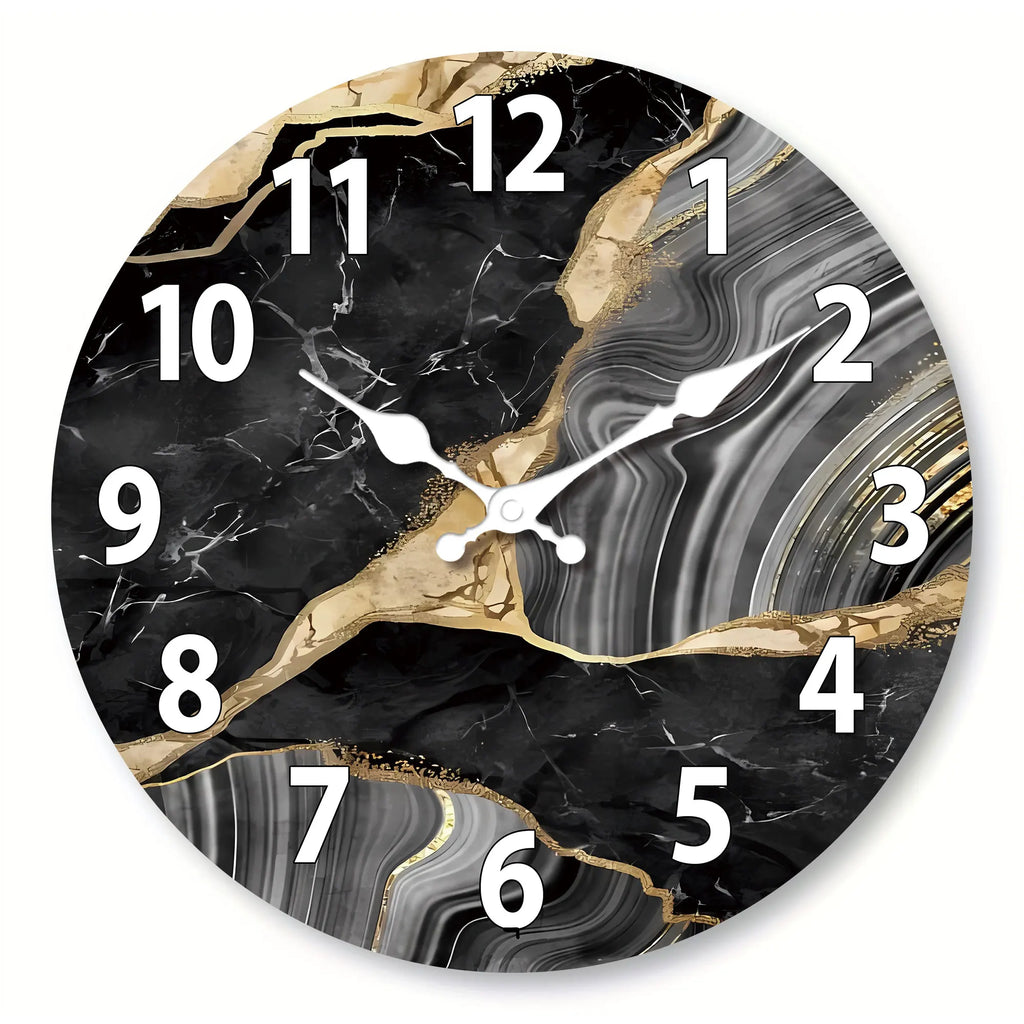 MarbellaTime Round Wooden Wall Clock with Marble Pattern