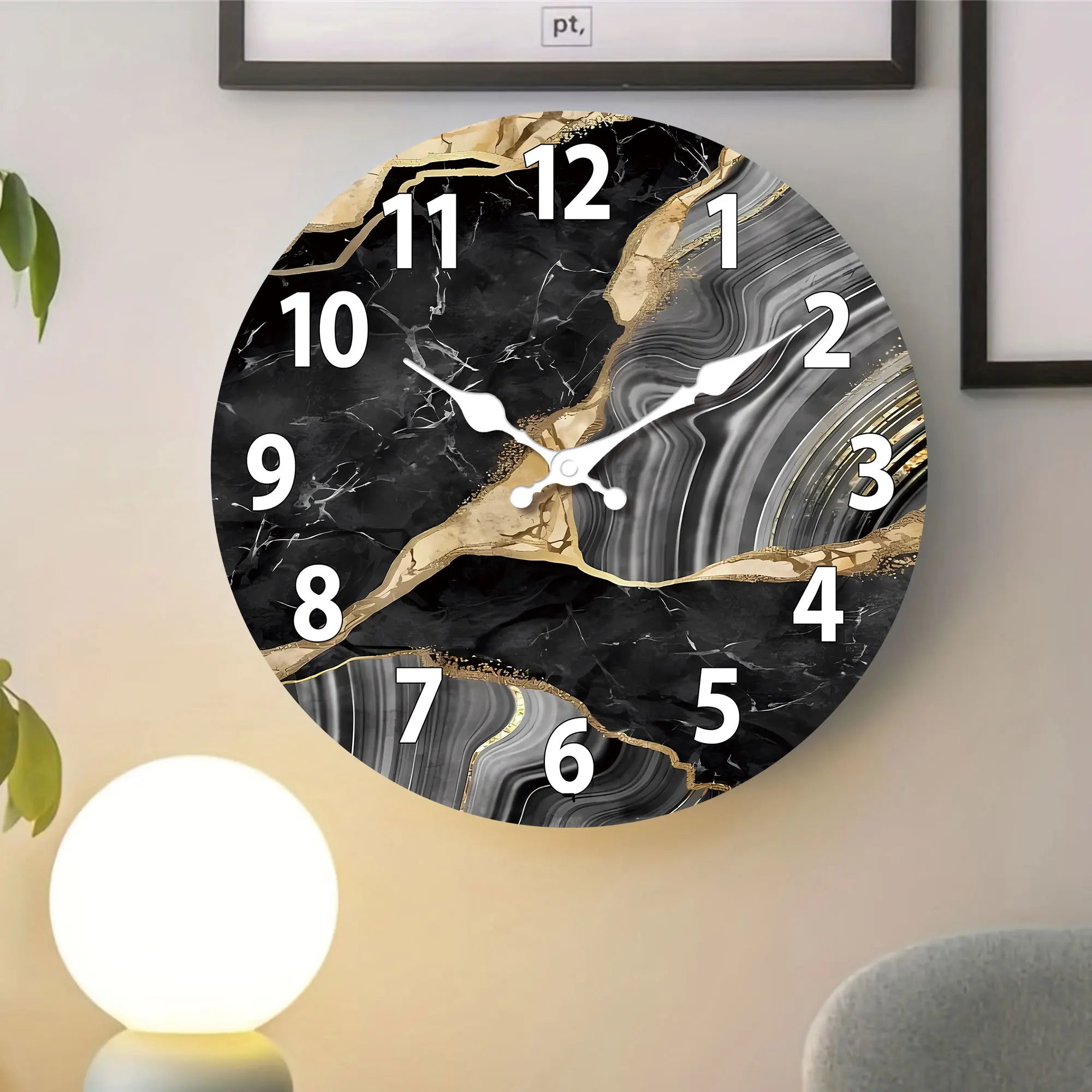 MarbellaTime Round Wooden Wall Clock with Marble Pattern