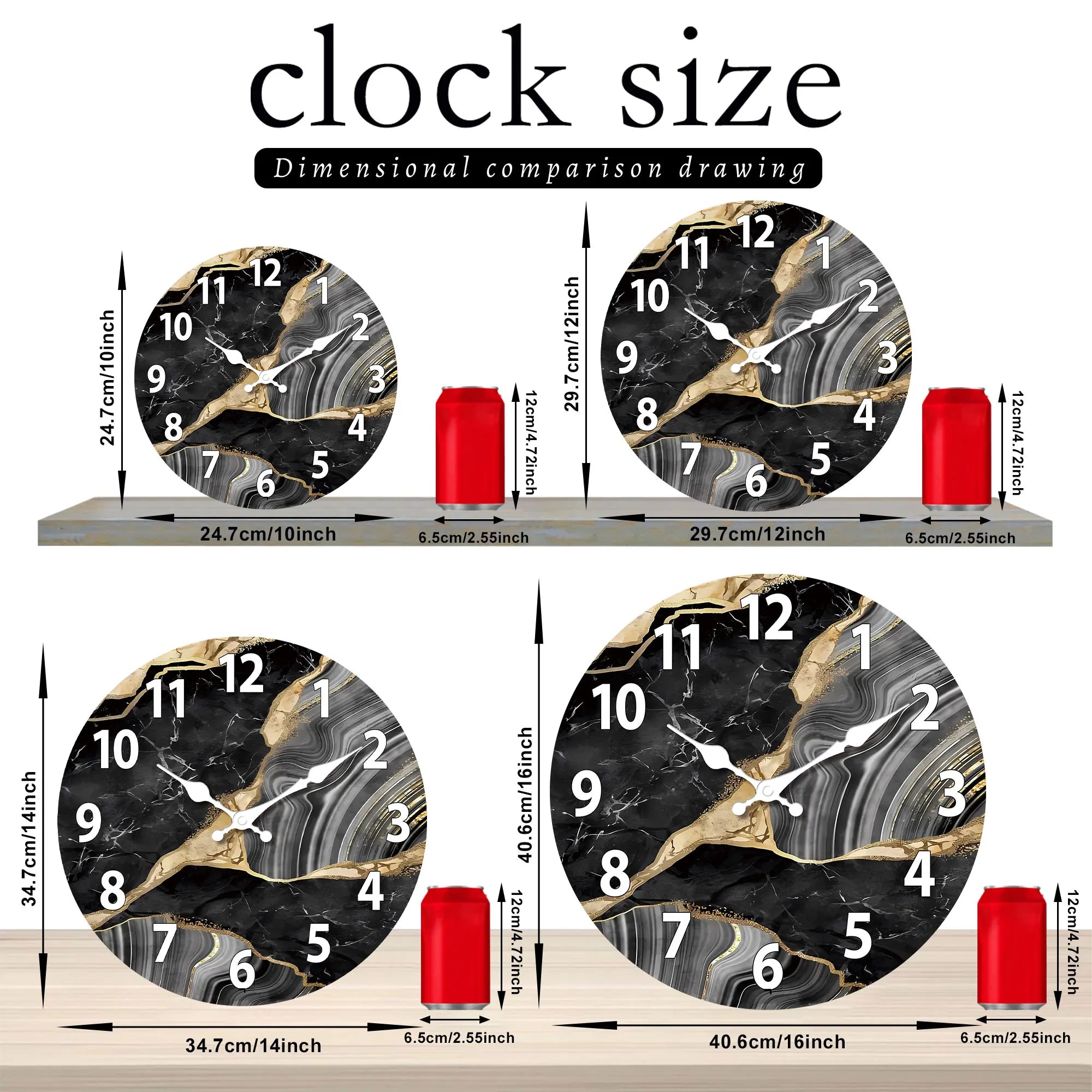 MarbellaTime Round Wooden Wall Clock with Marble Pattern