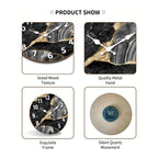 MarbellaTime Round Wooden Wall Clock with Marble Pattern