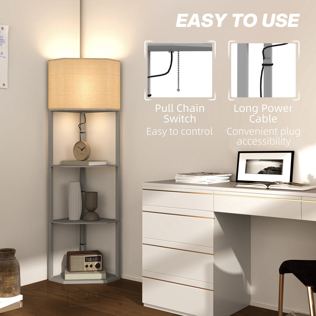 Corner Design Floor Lamp with Shelves and Pull Chain Switch