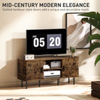 TV Stand Cabinet with Slatted Tambour Doors - Rustic Brown