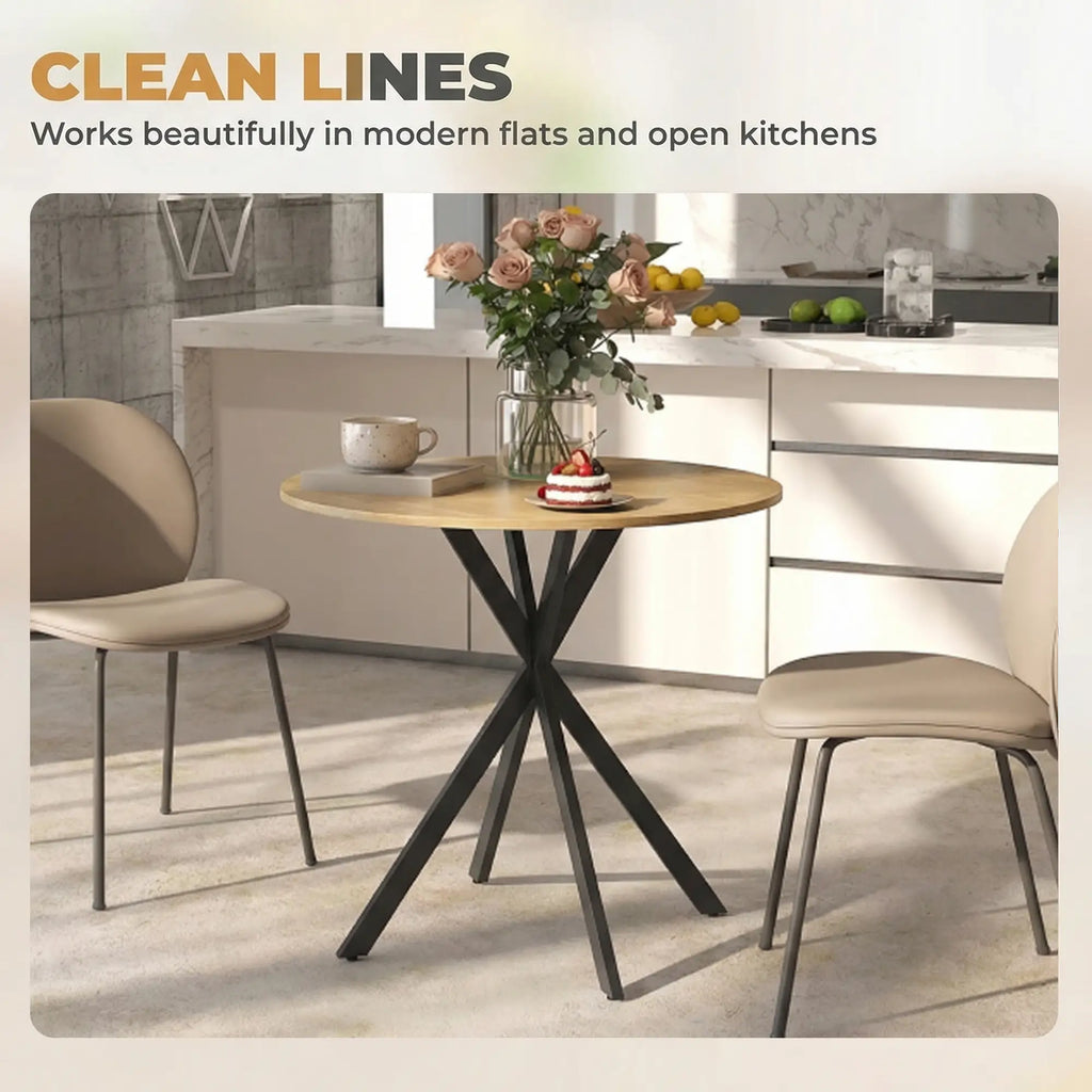 Industrial Round Dining Table with Cross Legs Oak