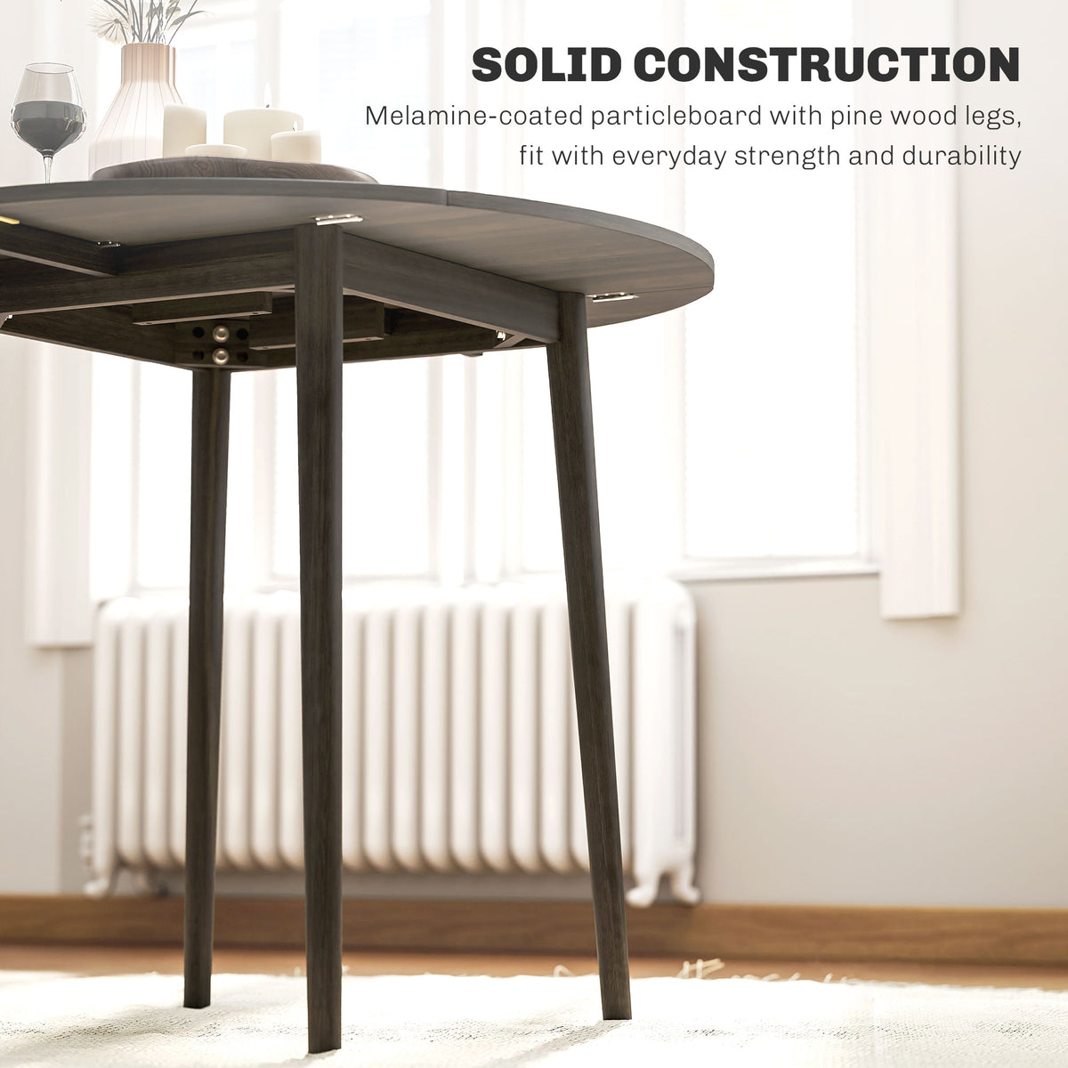 Round Drop Leaf Folding Dining Table for Four