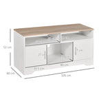 White and Wood TV Stand with Cabinets and Open Shelf