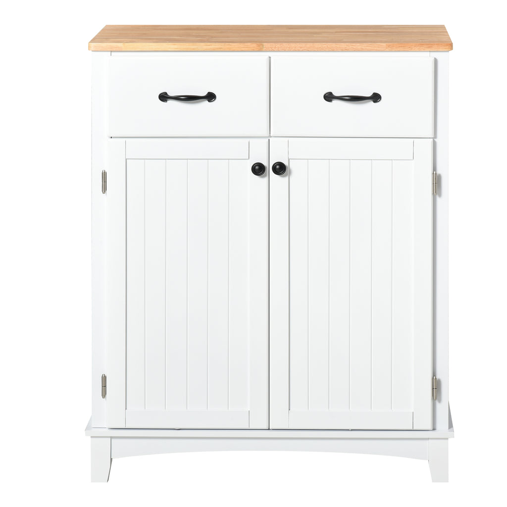 Coastal Sideboard with Wooden Countertop and Storage Drawers White