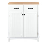Coastal Sideboard with Wooden Countertop and Storage Drawers White