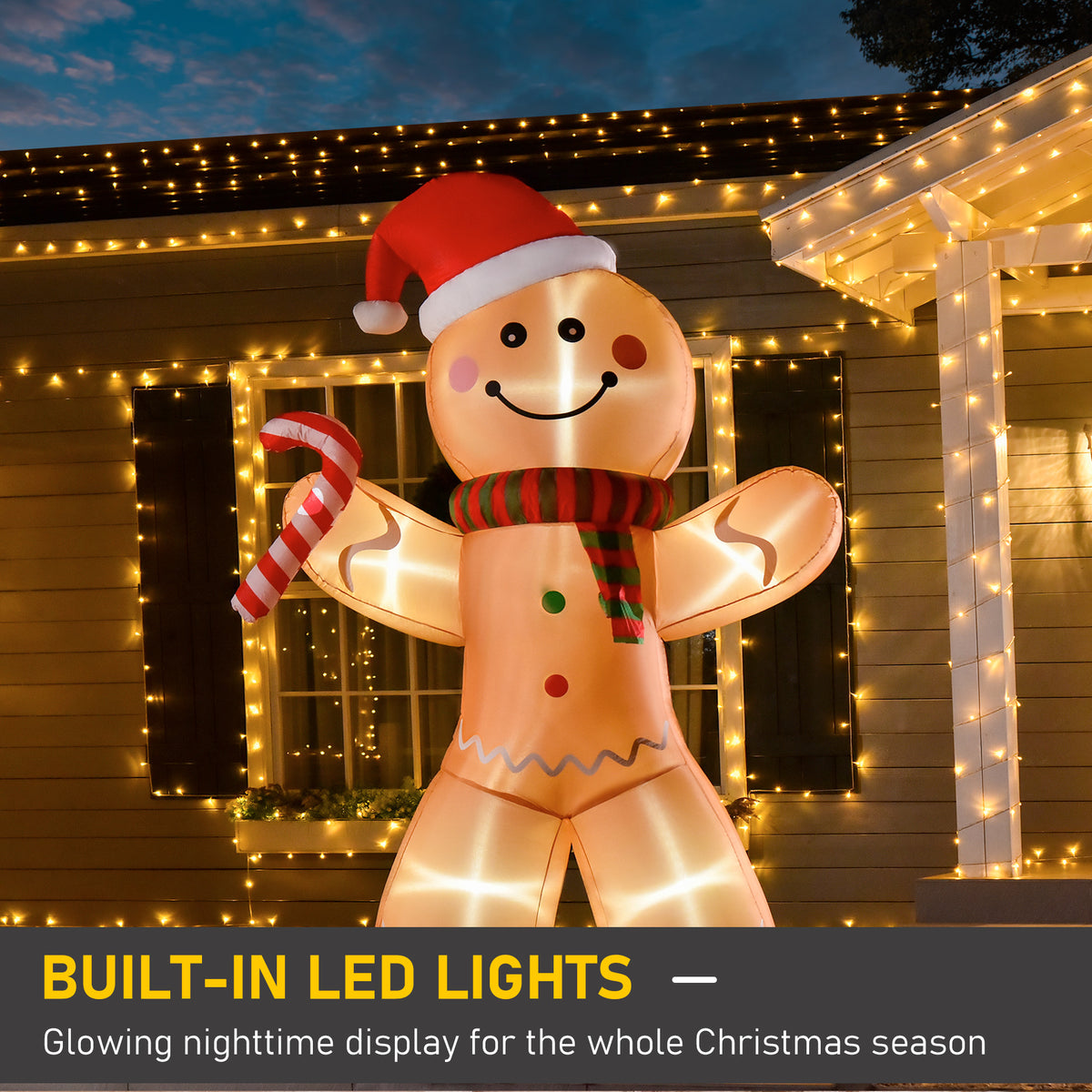8ft Light-Up Inflatable Gingerbread Man Christmas Decoration Yellow