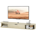 Natural Wood Floating TV Unit with Flip Drawer