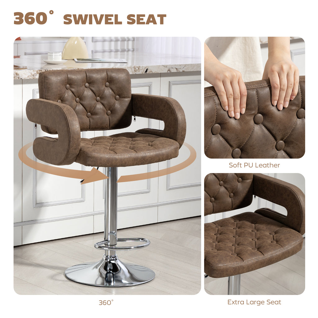 PU Leather Swivel Bar Stool with Backrest and Footrest - Coffee