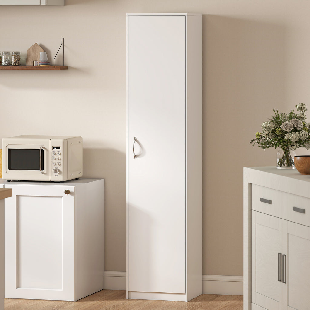Slim Five-Tier Pantry Storage Cabinet with Soft-Close Hinges White
