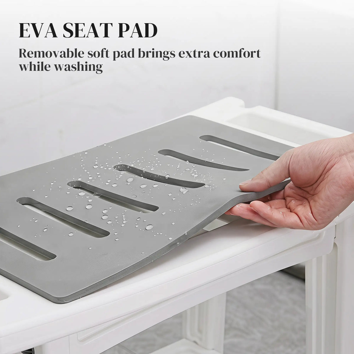 Lightweight HDPE Shower Bench with Storage Shelf White