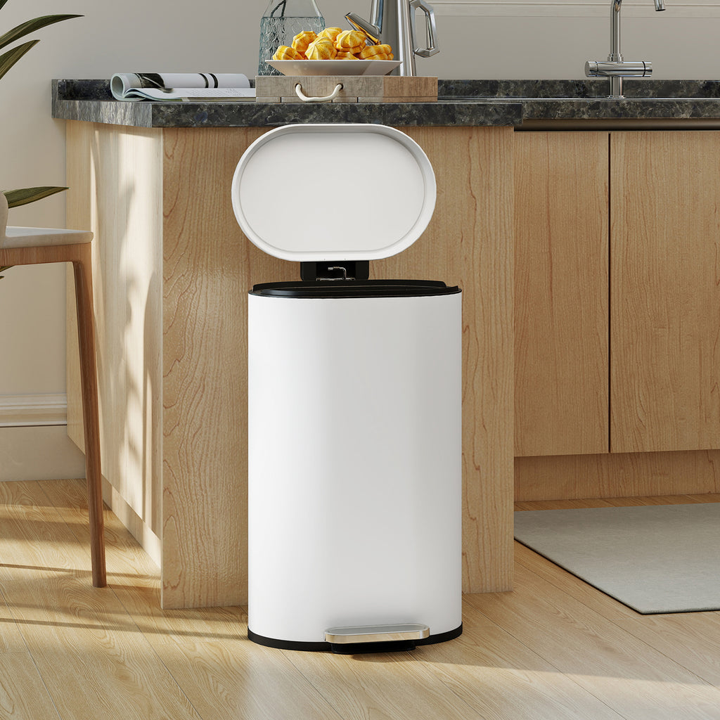 Slim Curved Pedal Kitchen Bin with Soft-Close Lid - Cream