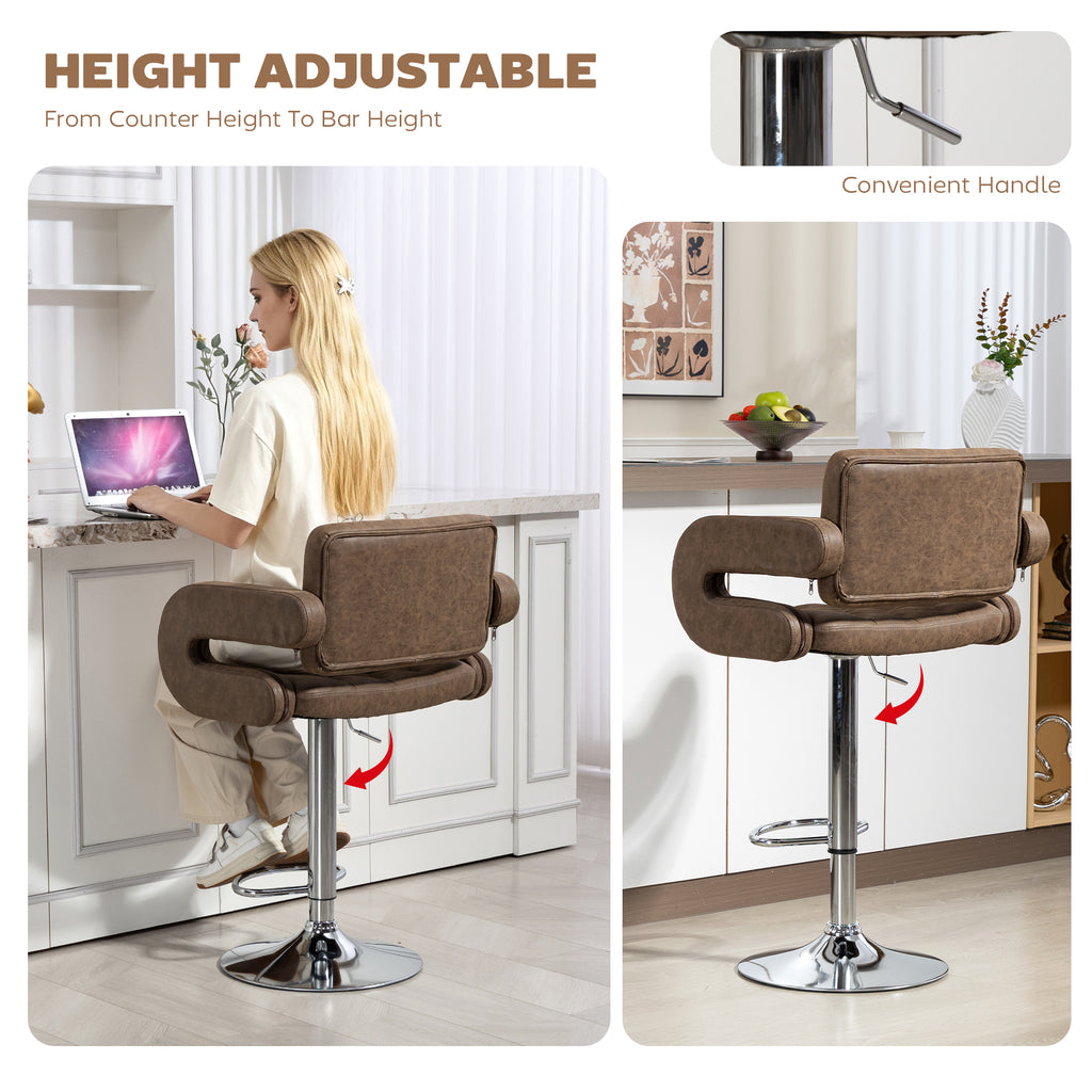 PU Leather Swivel Bar Stool with Backrest and Footrest - Coffee