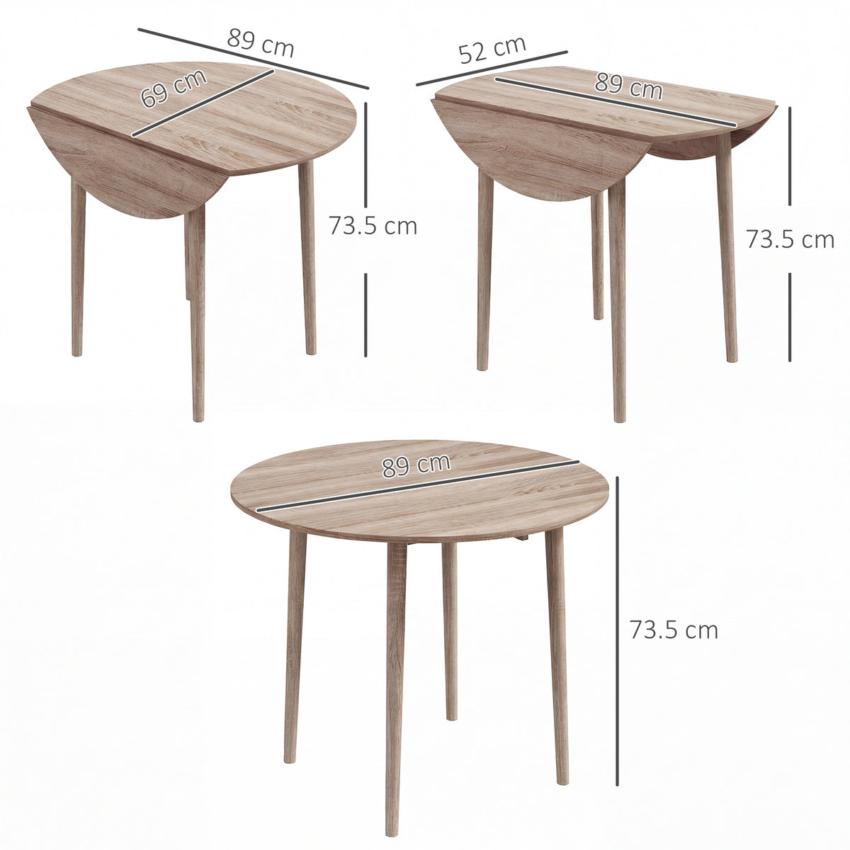 Round Drop Leaf Folding Dining Table for Four - Natural wood finish