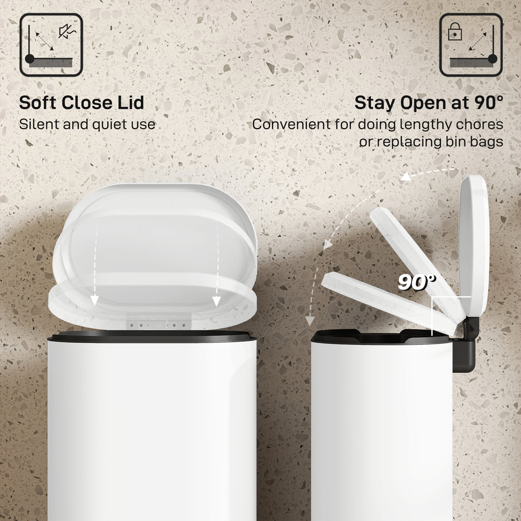 Slim Curved Pedal Kitchen Bin with Soft-Close Lid - Cream