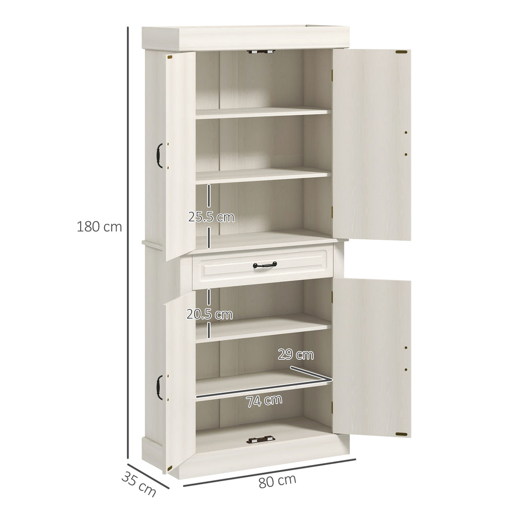 Tall Kitchen Cupboard with Drawer and Dual Cabinet Storage Cream White