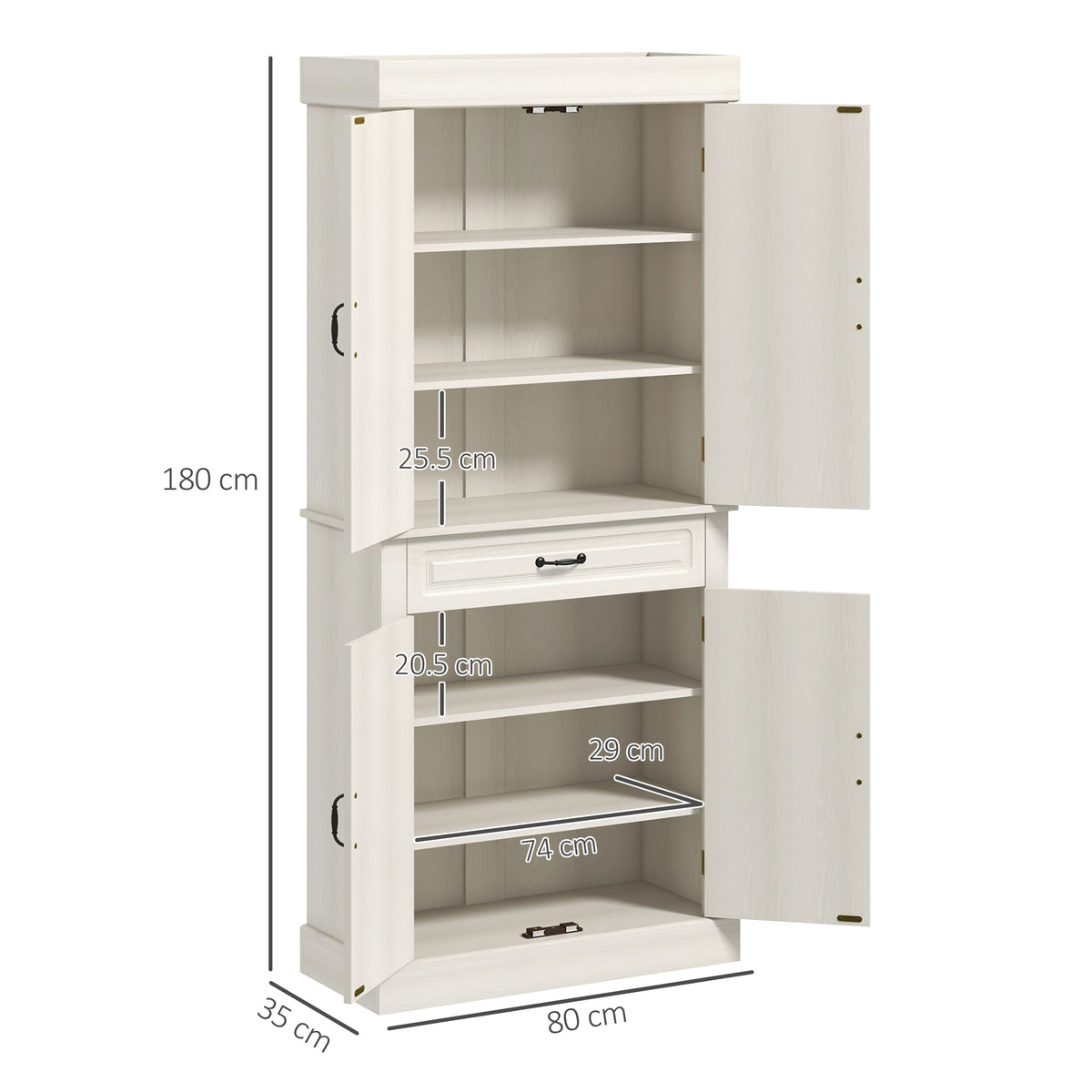 Tall Kitchen Cupboard with Drawer and Dual Cabinet Storage Cream White