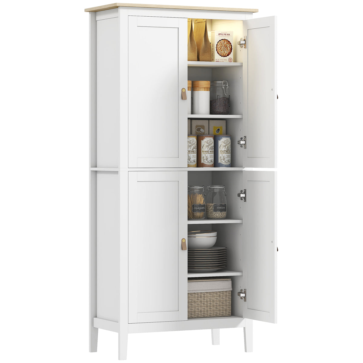 Tall Pantry Cupboard with Motion Sensor LED Light White