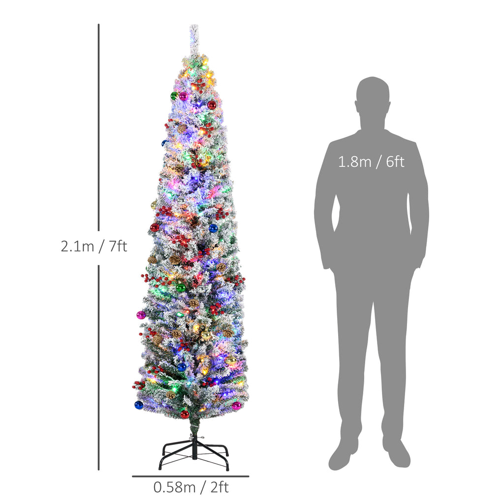 7 Foot Artificial Prelit Christmas Tree with Colourful LED Lights Berries and Pine Cones