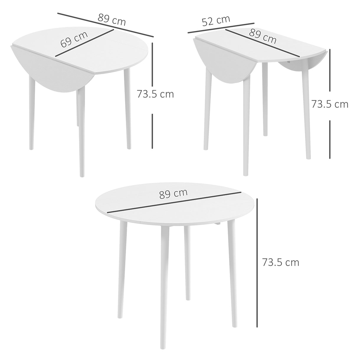 Round Drop Leaf Folding Dining Table for Four - White