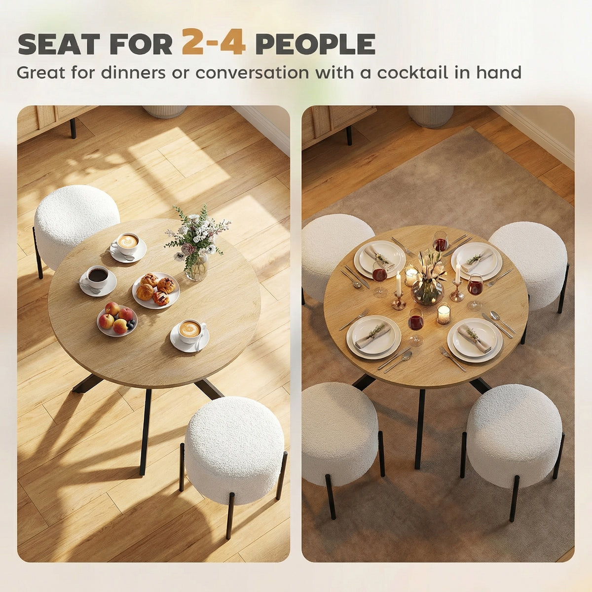 Industrial Round Dining Table with Cross Legs Oak