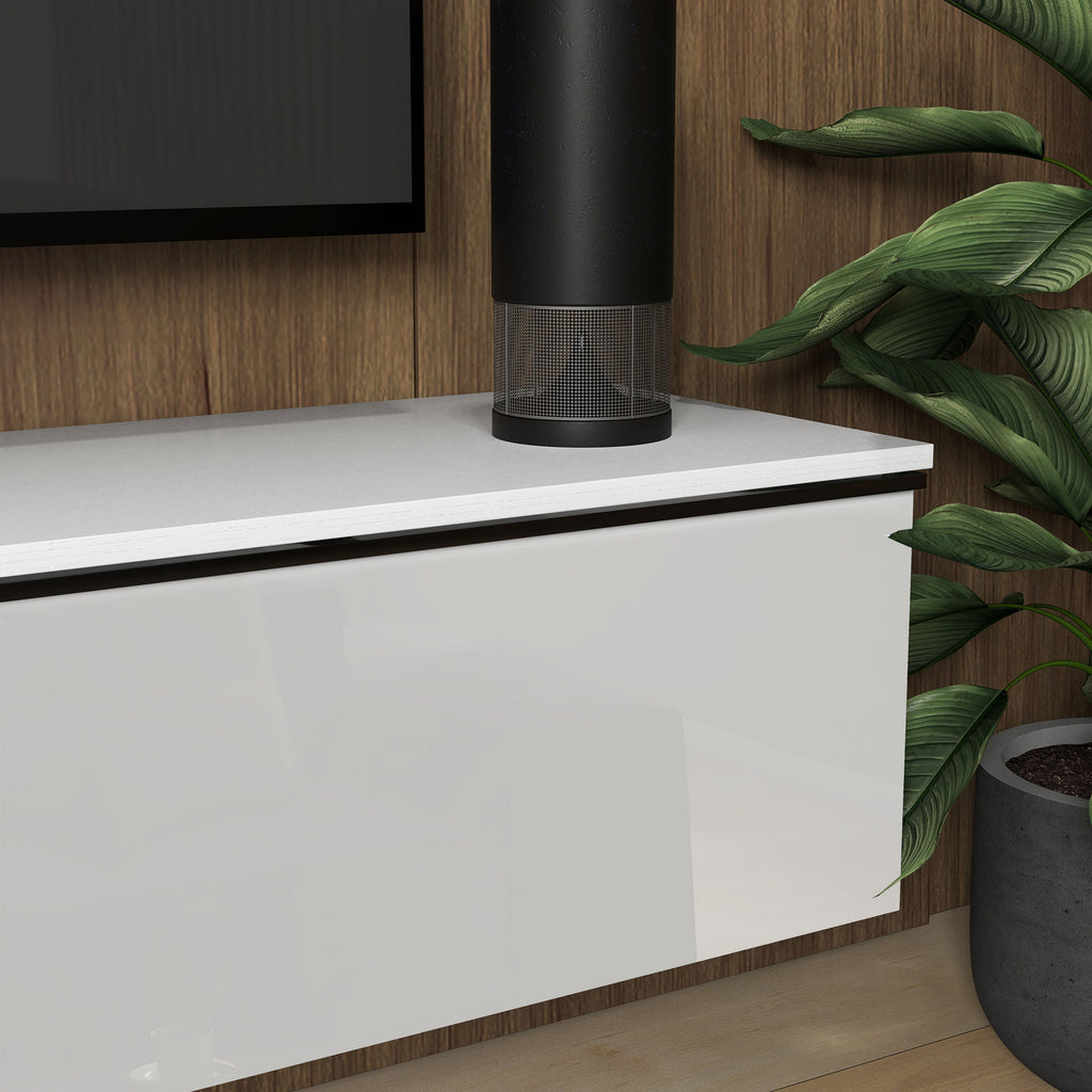 White High Gloss Floating TV Cabinet with 2 Cupboards