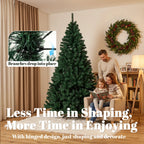 7ft Hinged Fir Christmas Tree with Foldable Steel Stand Green