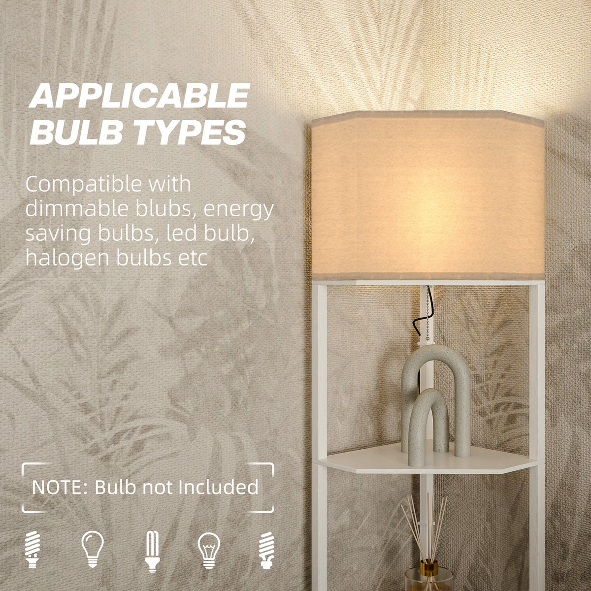 Corner Design Floor Lamp with Shelves and Pull Chain Switch