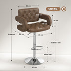 PU Leather Swivel Bar Stool with Backrest and Footrest - Coffee