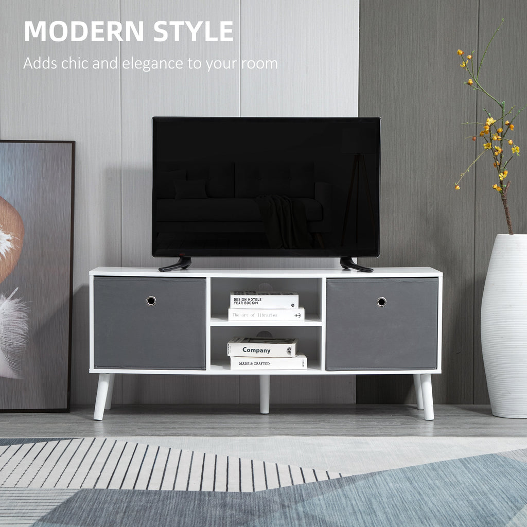 White and Grey TV Stand with 2 Drawers and 2 Shelves