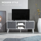 White and Grey TV Stand with 2 Drawers and 2 Shelves