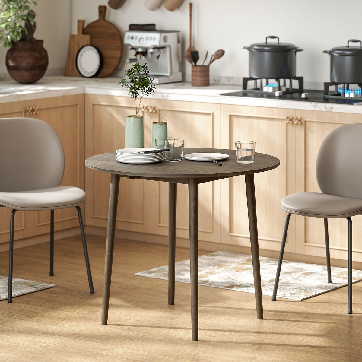 Round Drop Leaf Folding Dining Table for Four