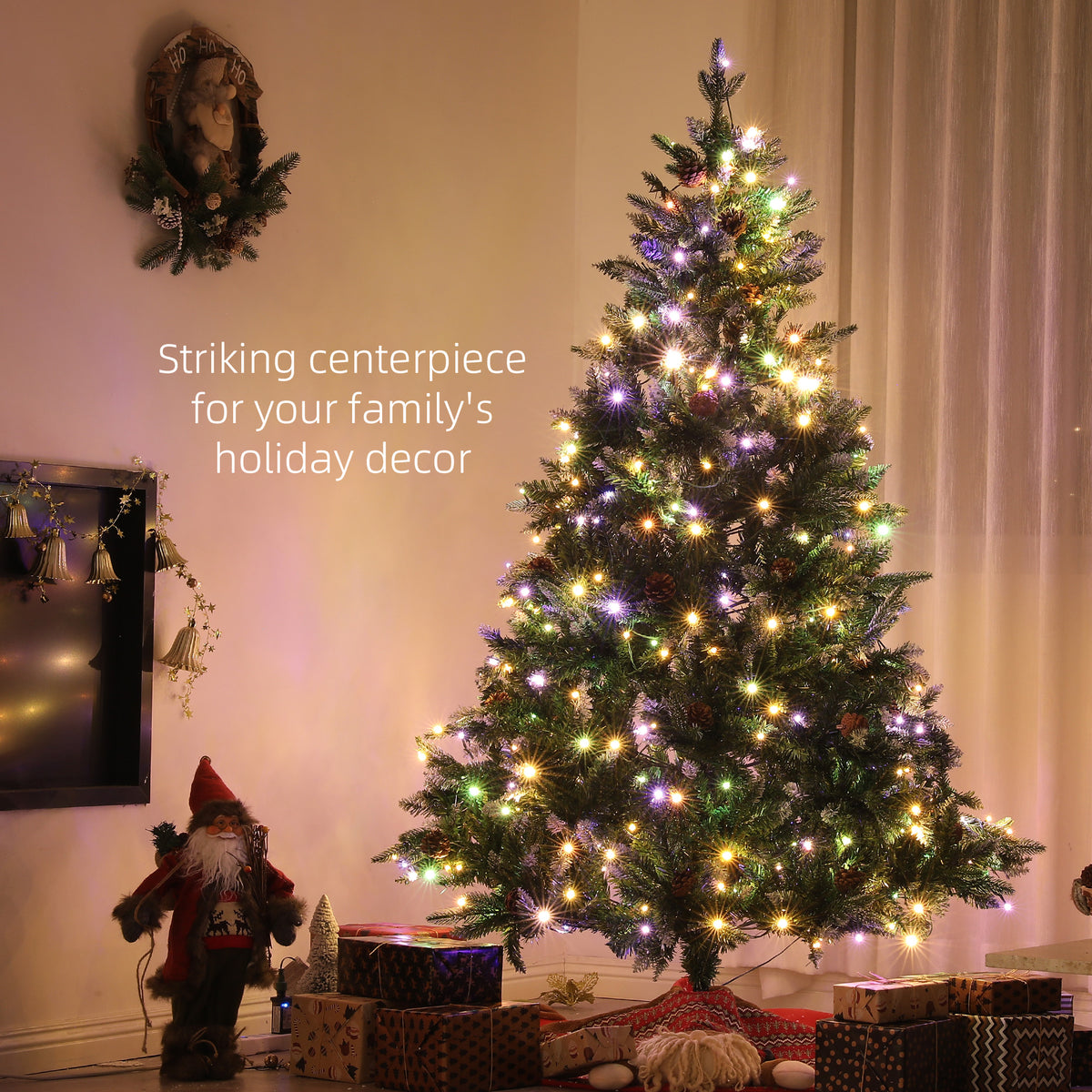 7ft Pre-Lit Artificial Christmas Tree with Dual Colour LED Lights Green