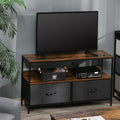 Rustic Brown and Black TV Cabinet with Foldable Linen Drawers