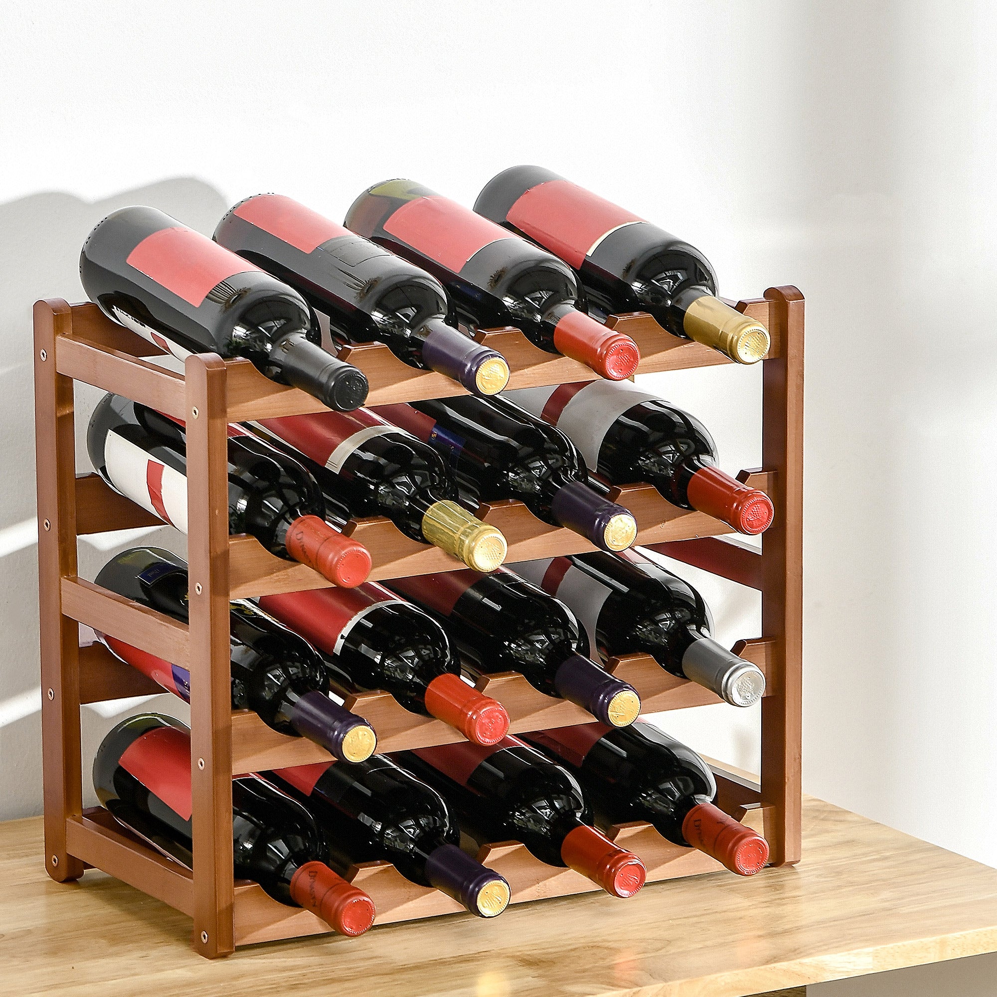 16-Bottle Bamboo 4-Tier Freestanding Wine Rack Brown – Nuvio Living