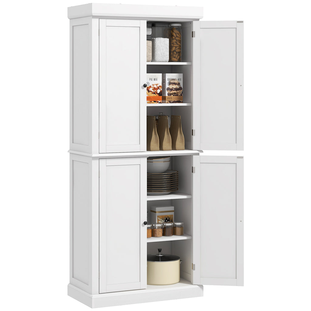 Freestanding Kitchen Cupboard with Six-Tier Adjustable Shelving and Anti-Tip Safety White