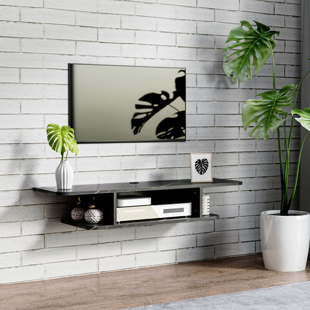 Floating Wall-Mounted TV Shelf with Storage - Black