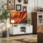 Beadboard TV Stand with 2 Cabinets and Open Shelves - White
