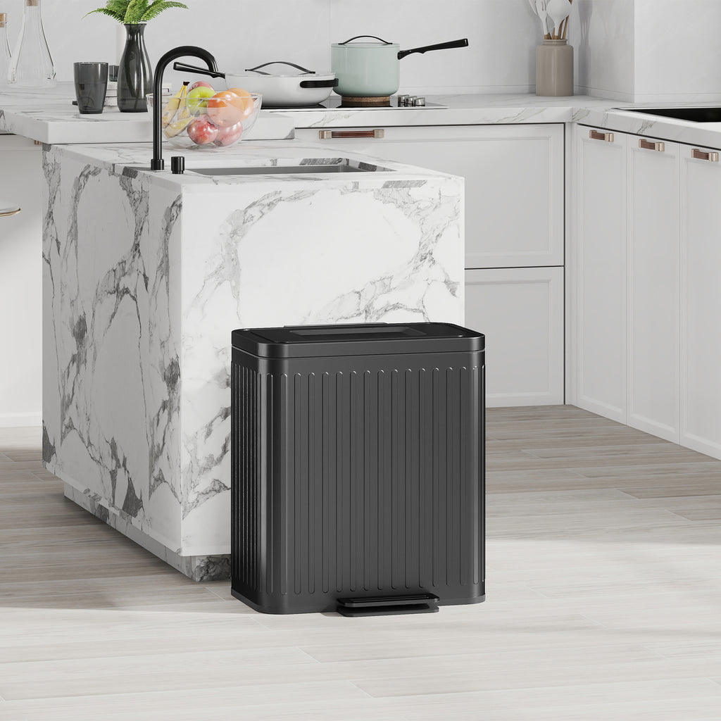 Dual Compartment Pedal Bin with Soft-Close Lid - Black