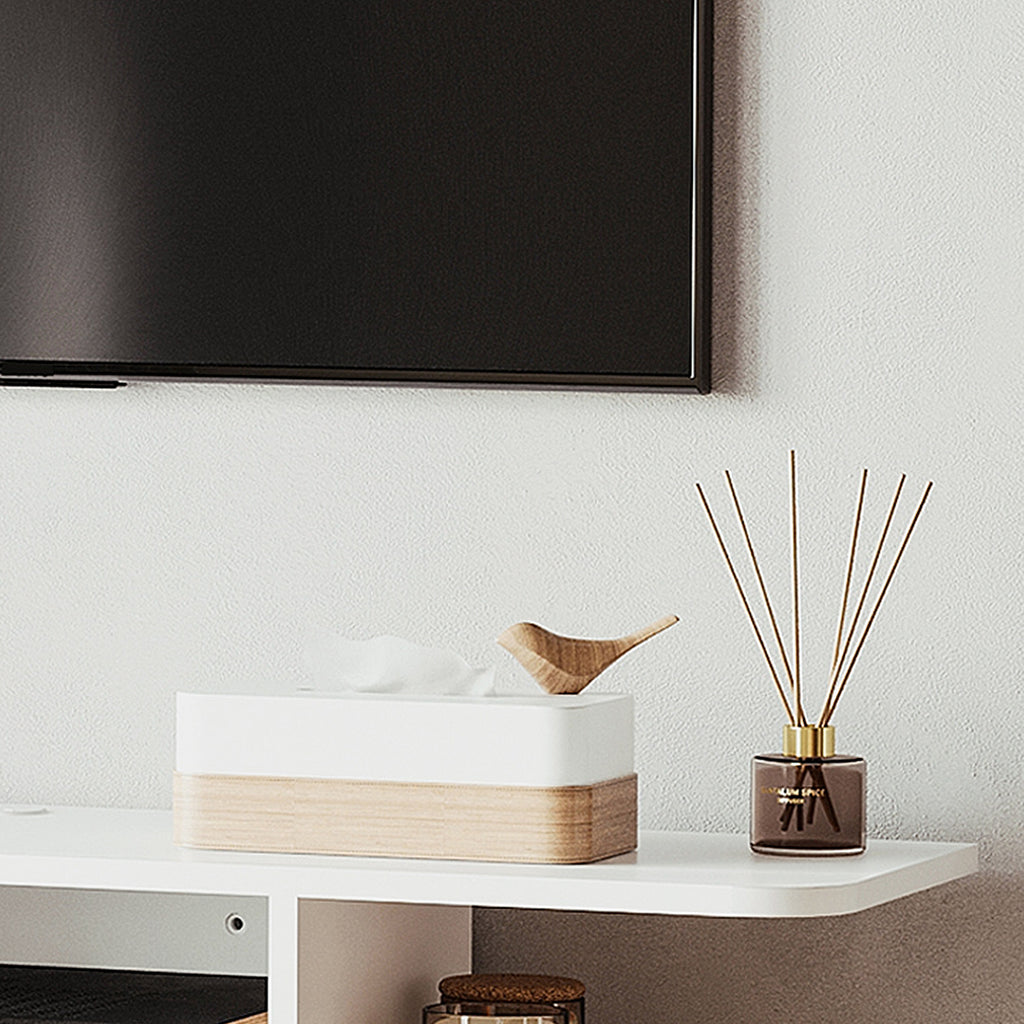 White Floating Wall-Mounted TV Shelf with Storage