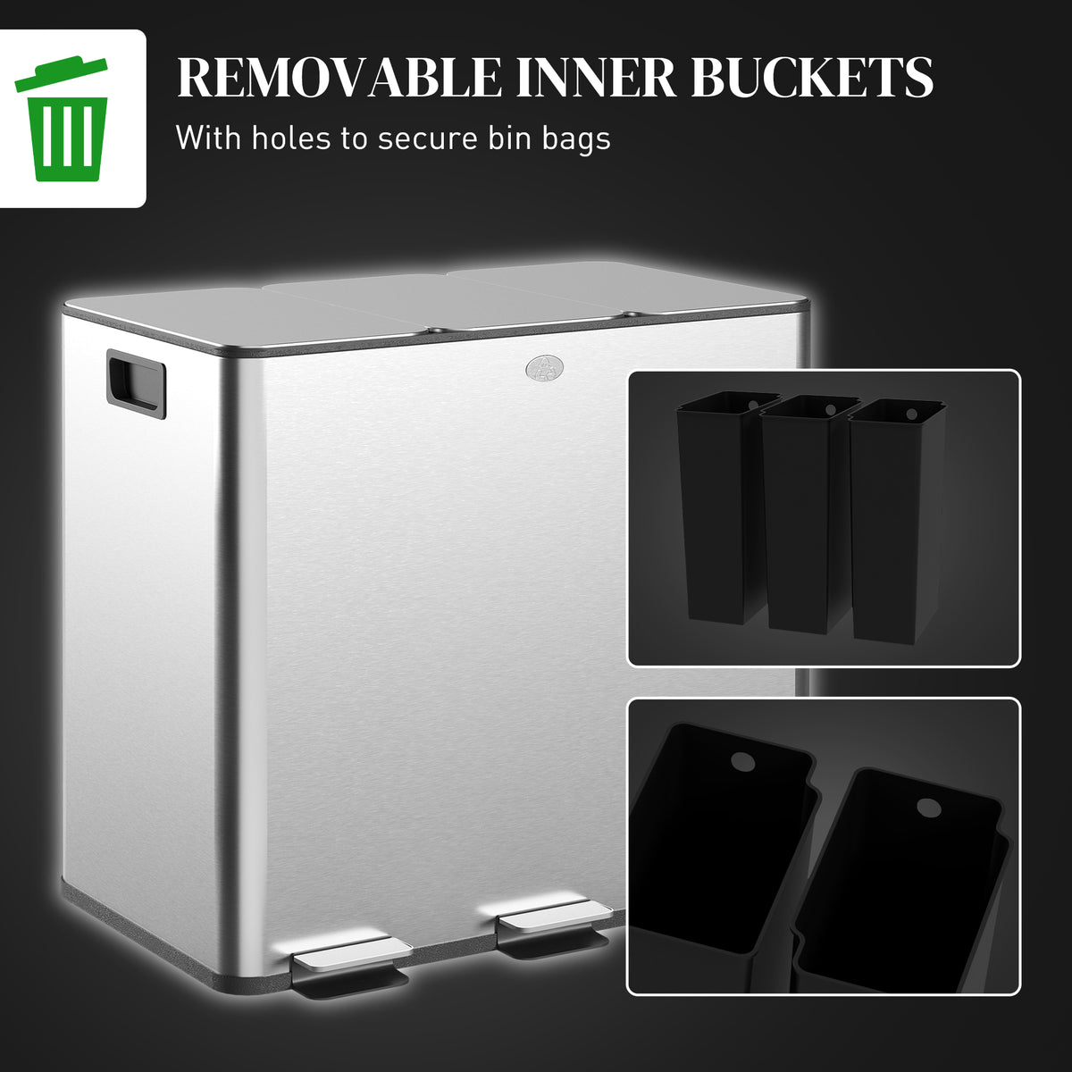 Triple Compartment Pedal Bin with Soft-Close Lid