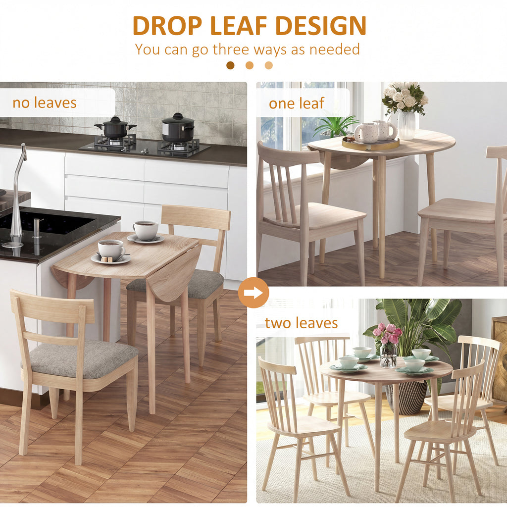 Round Drop Leaf Folding Dining Table for Four - Natural wood finish