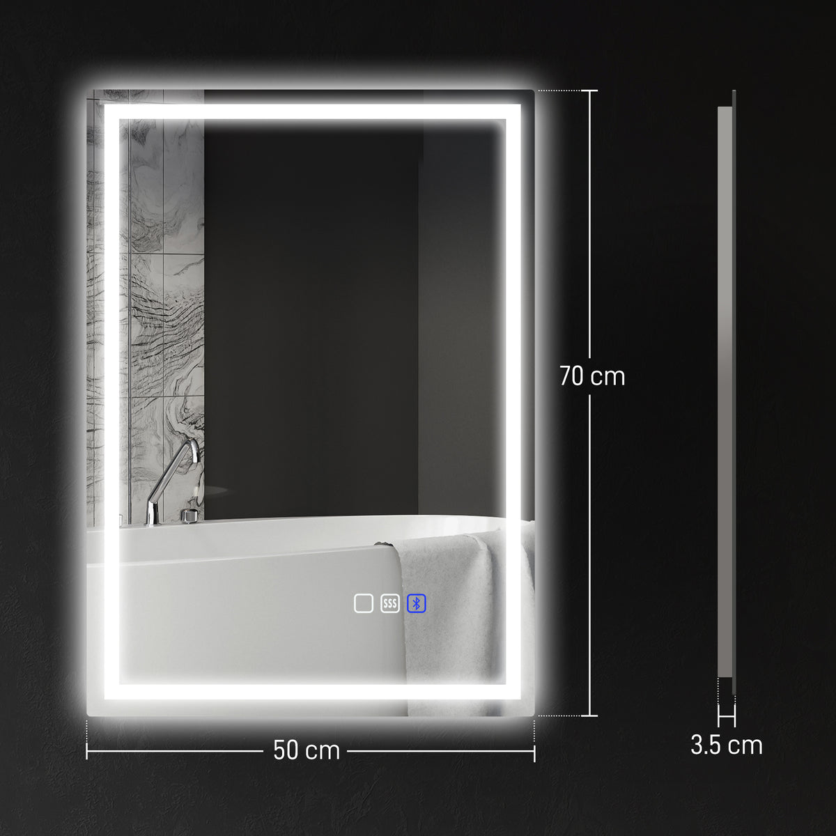 Bluetooth LED Anti-Fog Bathroom Mirror with Demister Pad