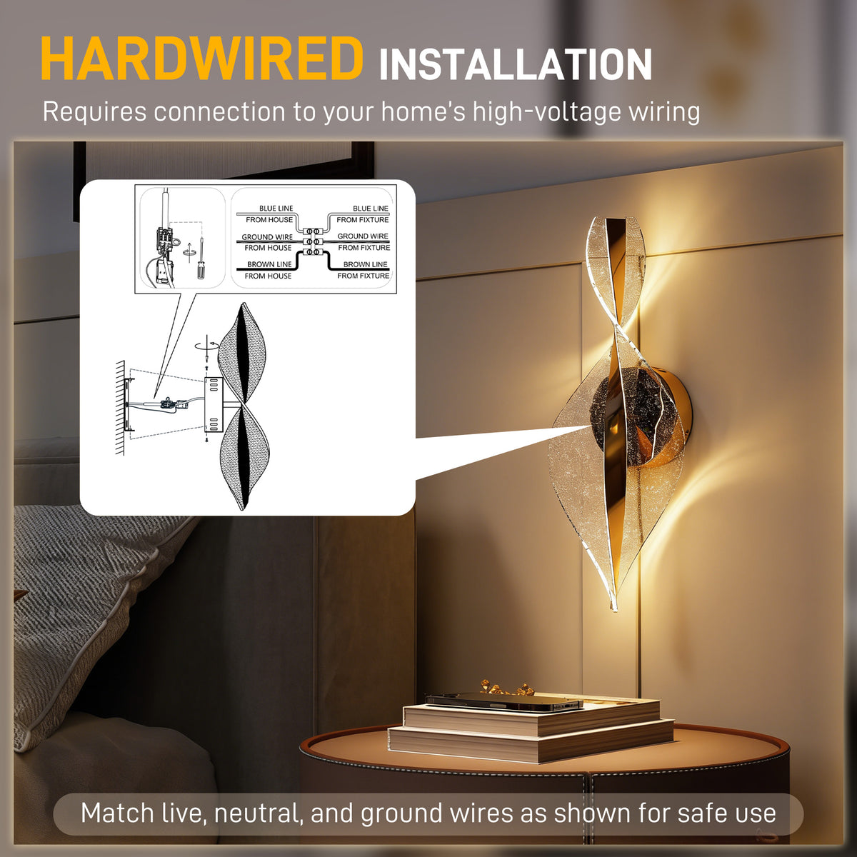 Gold LED spiral wall light dimensions