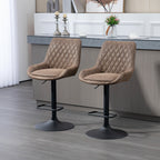 Retro Faux Leather Bar Stools Set of 2 with Adjustable Height - Coffee