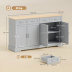 Sideboard Buffet Cabinet with Four Drawers and Adjustable Shelves - Grey