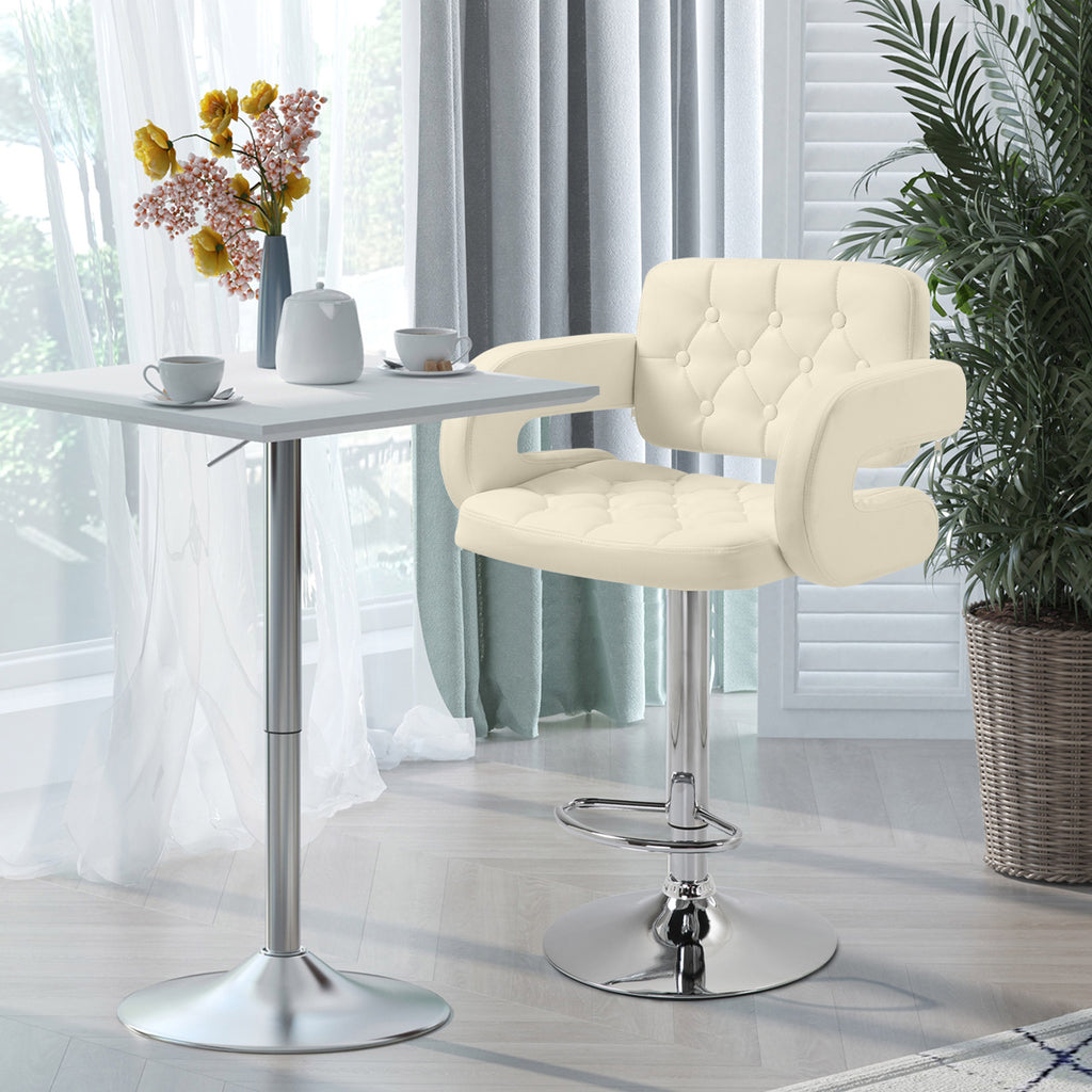 PU Leather Swivel Bar Stool with Backrest and Footrest - Beige