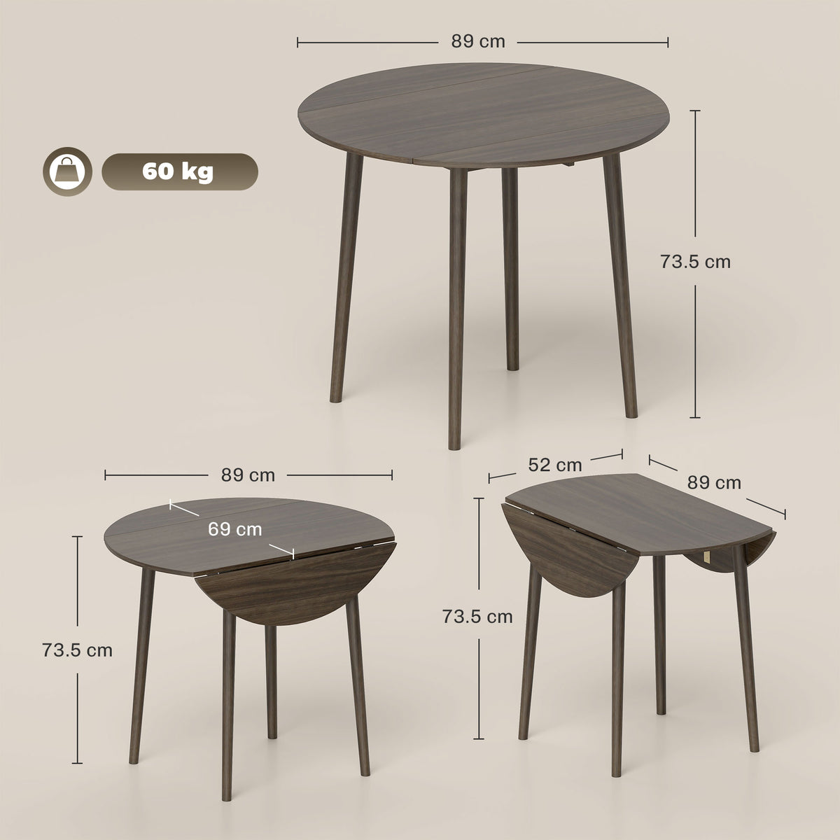 Round Drop Leaf Folding Dining Table for Four